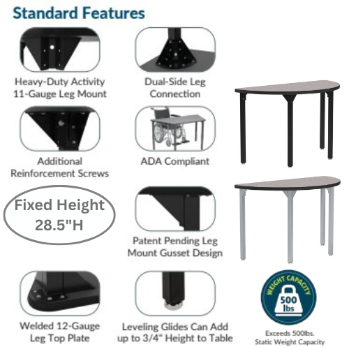 High Pressure Laminate Fixed Height Heavy Duty Semicircle Activity Table - NPS **Standard Features** High Pressure Laminate Fixed Height Heavy Duty Semicircle Activity Table - NPS **Standard Features**