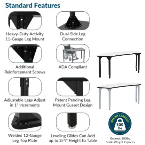 Dry Erase Adjustable Height Heavy Duty Tri Activity Table - NPS