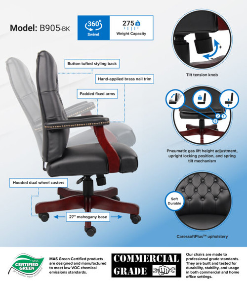 Classic Vinyl Chair with Mahogany Frame B905-BK - Black