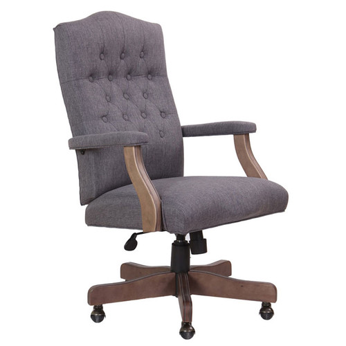 Executive Upholstered Task Chair with Driftwood Frame - Boss B905DW-SG - Slate Grey Linen