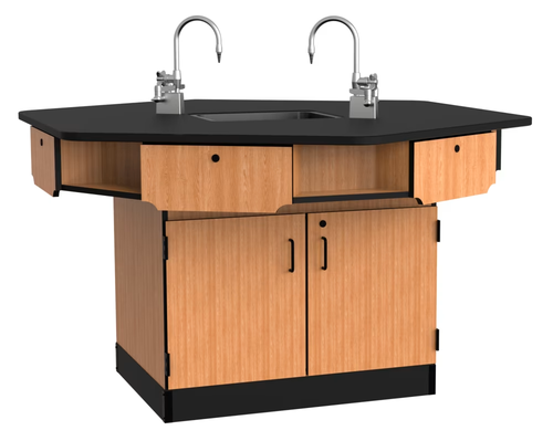 Hexagon Science Workstation with Epoxy Top - NPS with Drawers and Sink Top