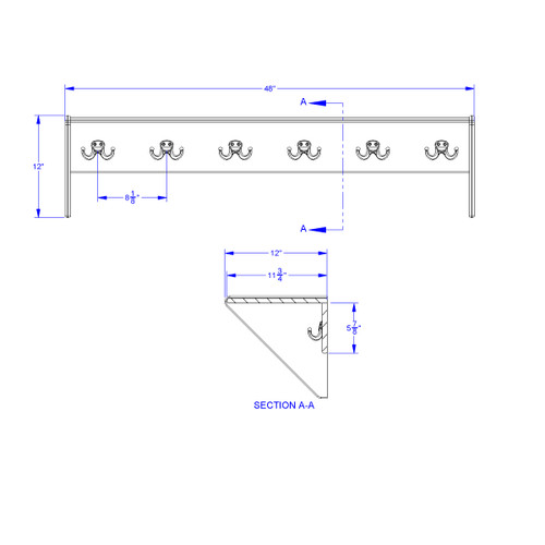 Wall Mount Coat Shelf with 6 Hooks - Jonti-Craft 0748JC Wall Mount Coat Shelf with 6 Hooks - Jonti-Craft 0748JC