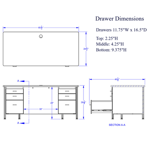 Berries Teachers' 66" Desk with 2 Pedestals - Gray/Black - Jonti-Craft 97012JC180