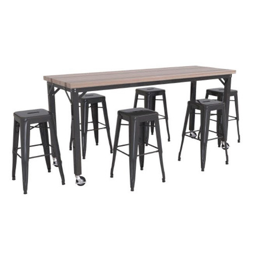 CEF 60" Brainstorm Workbench with Butcher Block Top and Metal Stools