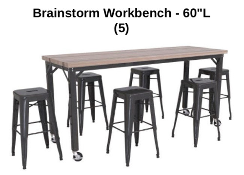 CEF 60" Brainstorm Workbench with Butcher Block Top and Metal Stools