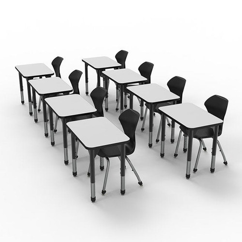 Rectangle Apex Dry Erase Student Desks and Apex Chairs Bundle - Marco