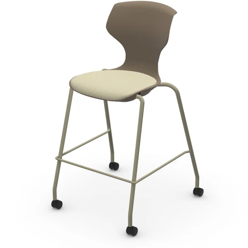 Cogni 4-Leg Stool with Upholstered Seat and Casters - KI CGN200H