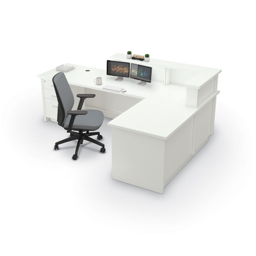 L Shape Recto Reception Desk shown with chair - MooreCo 