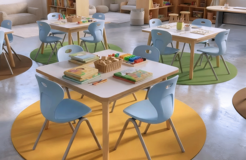 Environmental of Artisan Wood Designer Dry Erase Square Table - Allied USA
**Props Not Included**