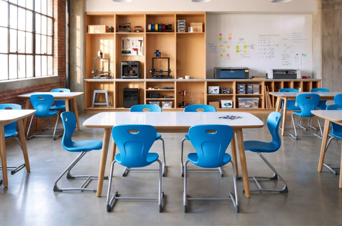 Environmental of Artisan Wood Designer Dry Erase Oblong Rectangle Table - Allied USA
**Props Not Included**