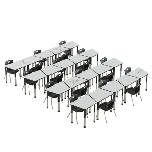 Trapezoid Deluxe Dry Erase Collaborative Desks and Student Chairs Package - Correll
