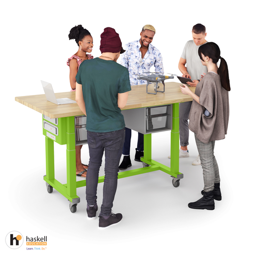 Lifestyle of Haskell BPATH Pathmaker Battery Powered Height Adjustable Butcher Block Table
**Bin Modules Sold Separately - Props Not Included**