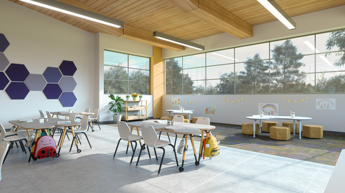 Environmental of Paragon Cycle Series High Pressure Laminate Double Student Desk
**Props Not Included**