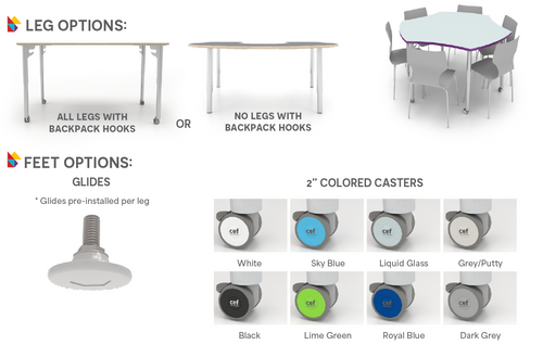 Options for CEF ESTO-TABLE-WAVE-HPL ESTO Wave Table with High Pressure Laminate and T-Mold Edge