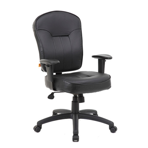 Boss B1563 Black Leather Task Chair w/ Adjustable Arm