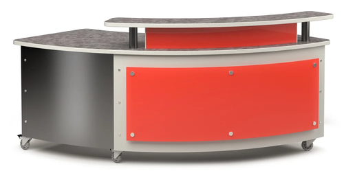 Russwood Curved Rover Desk w/ Acrylic Patron Ledge and Acrylic Front Panel
**Acrylic Patron Ledge and Acrylic Front Panel Sold Separately**
