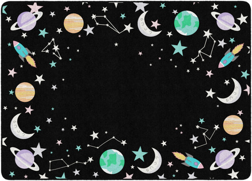Flagship FA3558-32FS Out of This World Space Outer Space Border Black Multi - 6'W x 8'4"L