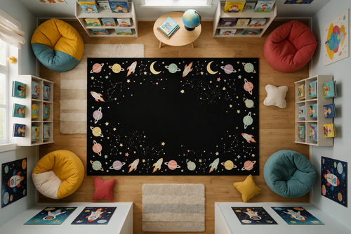 Flagship FA3558 Out of This World Space Outer Space Border Black Multi