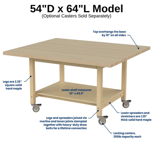 Hann STW Butcher Block Project Worktable STW-5464M-C
**Optional Casters Sold Separately**