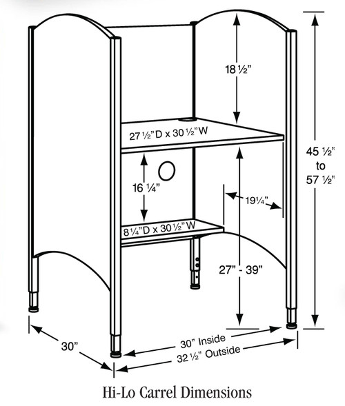 Dimensional Drawing - Hi-Lo Kiosk Carrel - Smith Carrel 02485