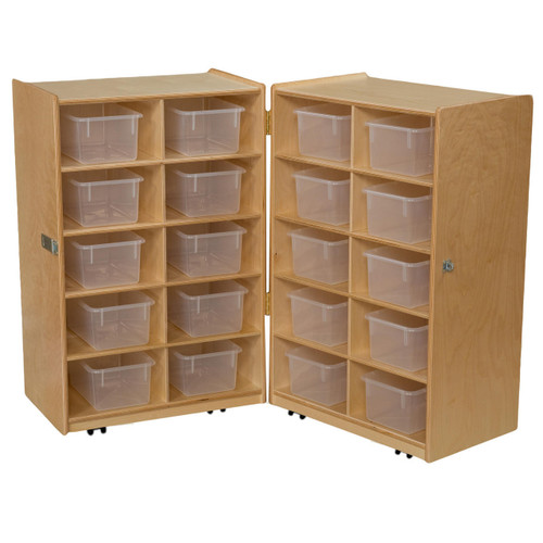 Folding Vertical Storage with 20 Translucent Trays - Wood Designs WD16201