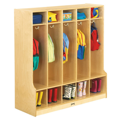 Jonti-Craft 5 Section Coat Locker with Step - Natural