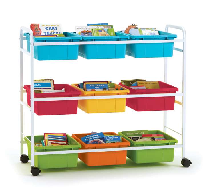 Copernicus BB005-9 Leveled Reading Book Browser Cart with 6 Large Divided and 3 Open Tubs