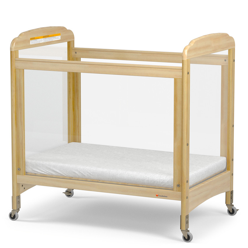 Next Gen Serenity Fixed-Side Compact Wooden Crib - Foundations Natural/Fixed/ClearView/Two Clearview