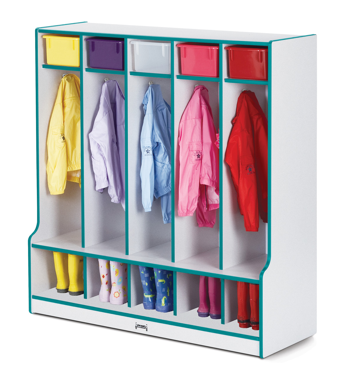 Rainbow Accents 5 Section Coat Locker with Step - Jonti-Craft 0468JCWW