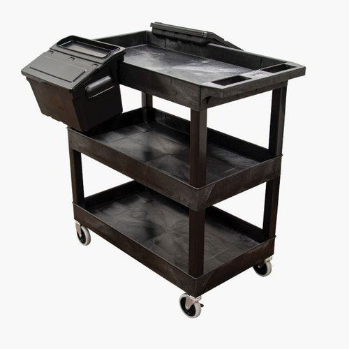 Trigger Cart Luxor EC111-B-OUTRIG Utility Cart with Three Tub Shelves and Outrigger ...