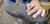Wrapping the moccasin after adhering new layer; before hand-stitching