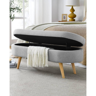 Mid-Century Modern Boho Style Grey Linen Bedroom Storage Bed Bench Q280-GSLEB981725364