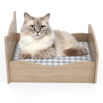Elevated Pet Bed Frame with Rails and Cute Headboards-Walnut B593-PS7851