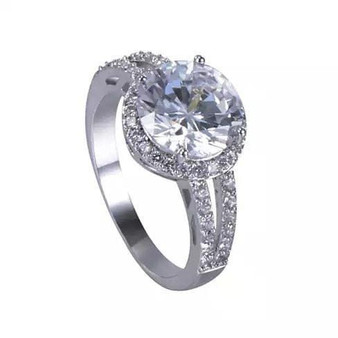 Size: 10 - Love Struck Diamond Crystals Platinum Plated Halo Ring K290-7020706949