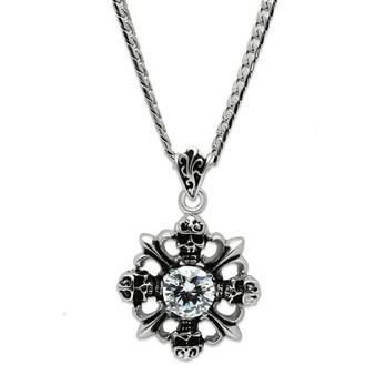 TK454 - High polished (no plating) Stainless Steel Chain Pendant with AAA Grade CZ  in Clear A874-TK454