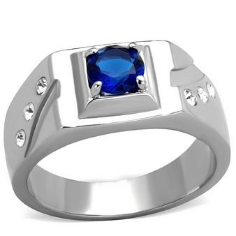 TK1929 - High polished (no plating) Stainless Steel Ring with Synthetic Synthetic Glass in Montana A874-TK1929