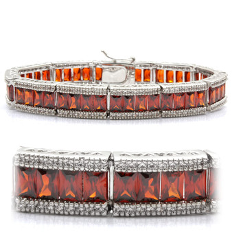 LO1458 - Rhodium Brass Bracelet with AAA Grade CZ  in Garnet A874-LO1458