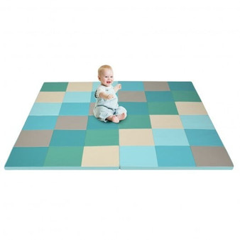 58 Inch Toddler Foam Play Mat Baby Folding Activity Floor Mat-Light Blue - Color: Light Blue D681-SP37335LB