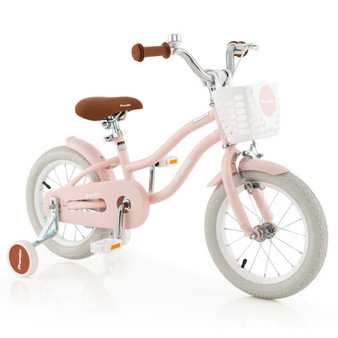 14 Inch Kid's Bike with Removable Training Wheels and Basket-Pink - Color: Pink - Size: 14 inches D681-TS10086PI-14