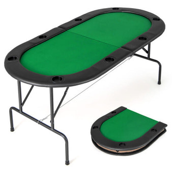 8 Players Texas Holdem Foldable Poker Table-Green B593-UY10159