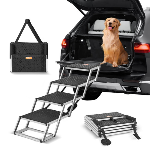 Portable Dog Stairs for Cars, Wide 4-step Dog Car Steps, Folding Dog Car Ramp with Nonslip Surface