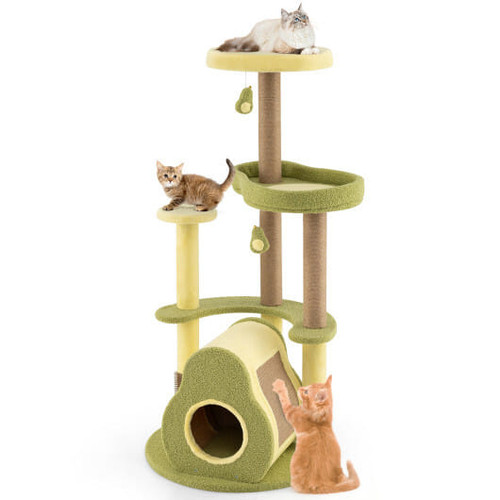 Freestanding Multi-level Avocado Cat Tower with Private Condo-Green - Color: Green