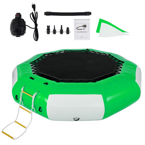 Inflatable Water Trampoline, 10ft Recreational Water Bouncer with Escalator, Round Inflatable Water