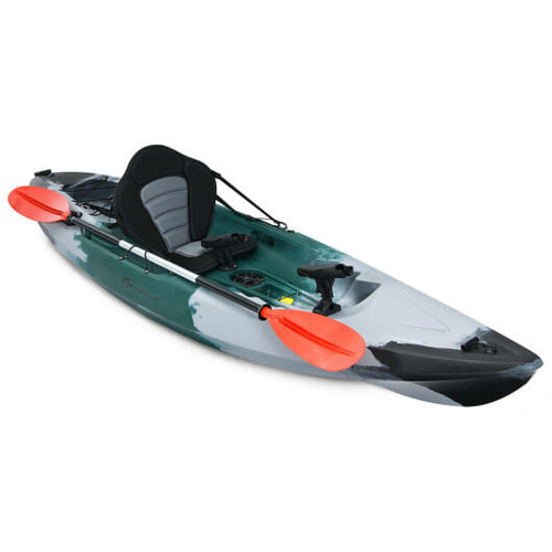 Sit-on-Top Fishing Kayak Boat with Fishing Rod Holders and Paddle-Gray - Color: Gray