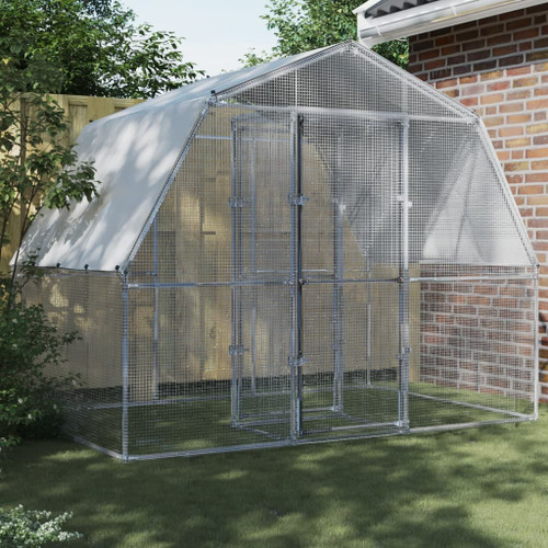  Chicken Cage with Roof and Door Silver Galvanized Steel A949-3294910