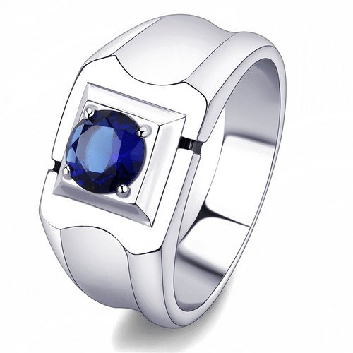 High polished (no plating) Stainless Steel Ring with Synthetic Synthetic Glass in Montana