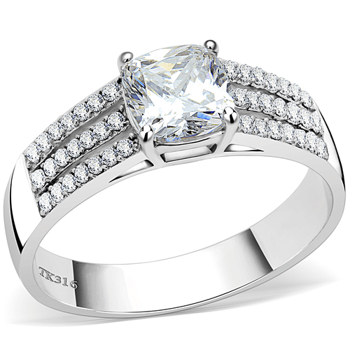 High polished (no plating) Stainless Steel Ring with Cubic  in Clear