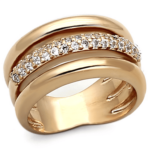 Rose Gold Brass Ring with AAA Grade CZ  in Clear