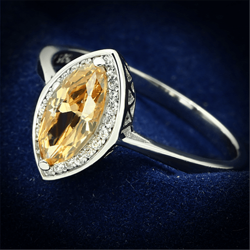 Rhodium 925 Sterling Silver Ring with AAA Grade CZ  in Champagne