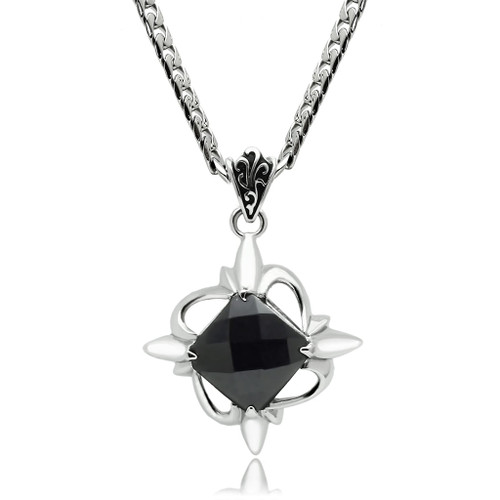High polished (no plating) Stainless Steel Chain Pendant with Synthetic Onyx in Jet